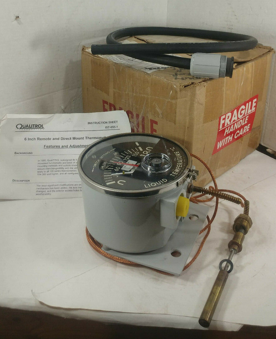 1 NEW QUALITROL 104-309-02 6″ LIQUID TEMPERATURE GAUGE & PROBE NIB *MAKE OFFER*