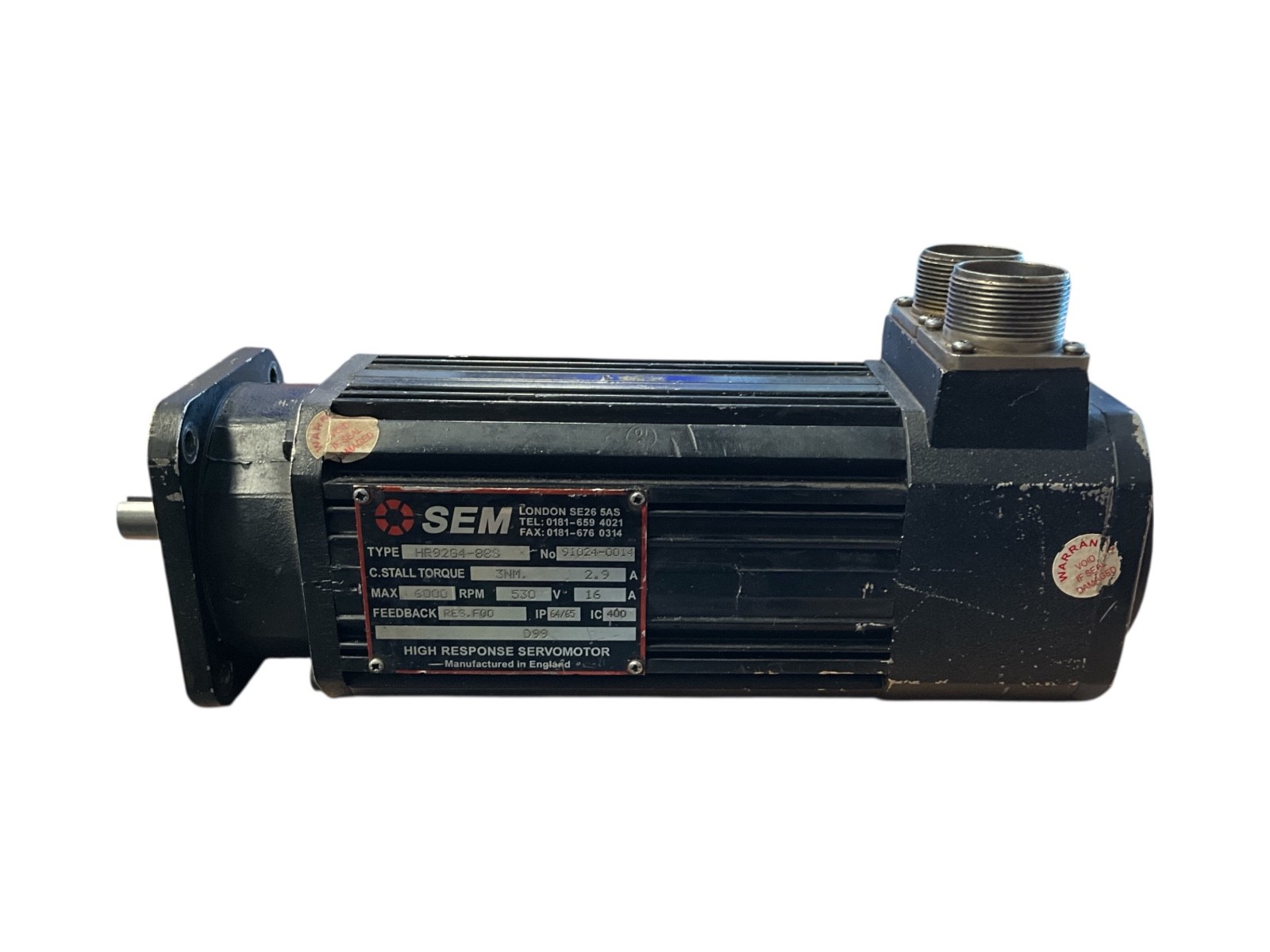 SEM HR92G4-88S High Response AC Servo Motor 6000RPM 3Nm Resolver Feedback 530V