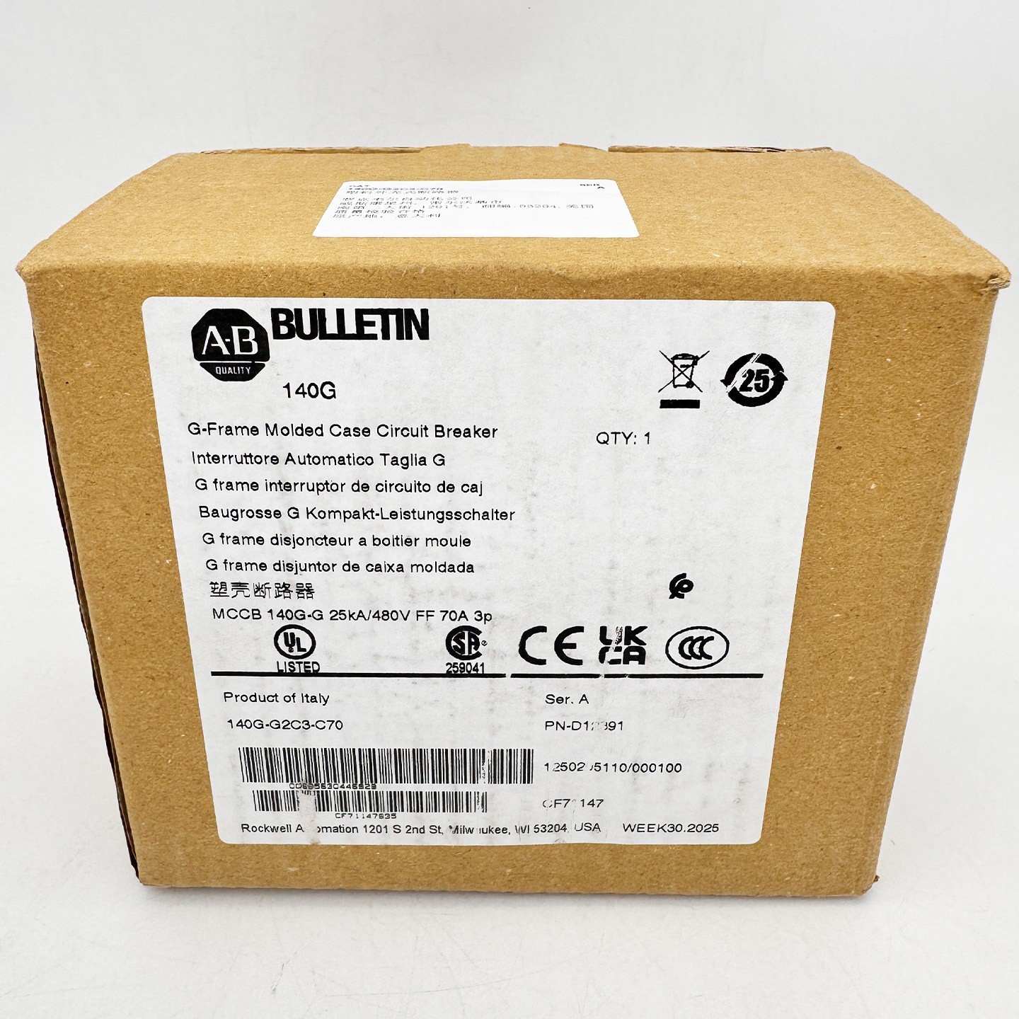 140G-G2C3-C70 140G 125A Frame Molded Case 70 A Ckt-Bkr New Original 140GG2C3C7