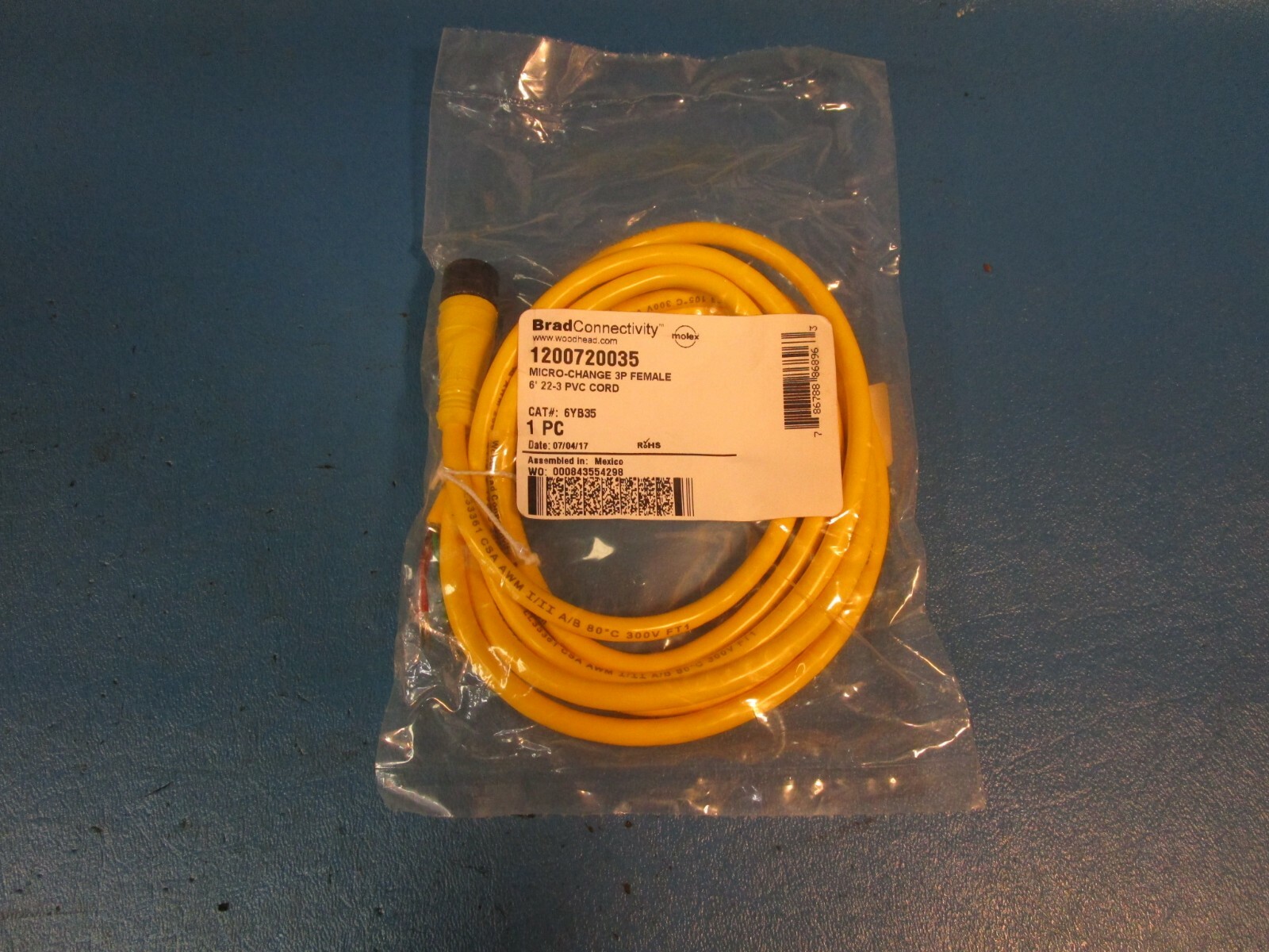 Brad, 6YB35 Cordset, 6′, Micro-Change 3 pins, Female (Grainger, Woodhead)