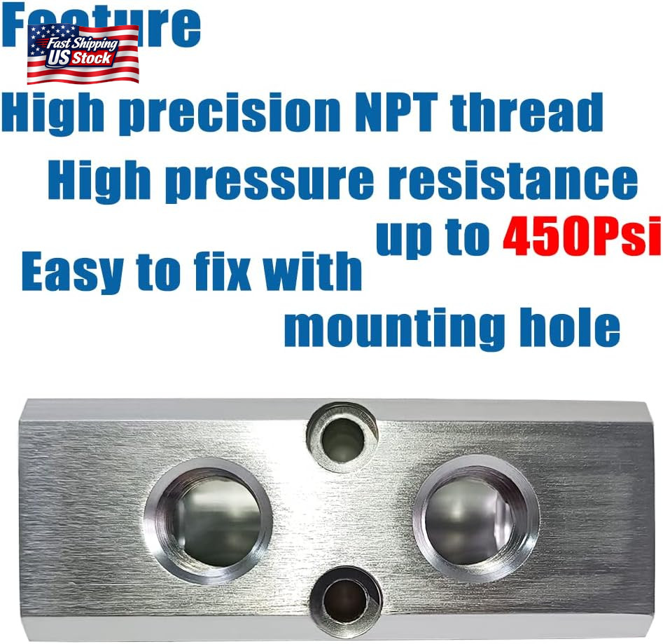 Quality 2 Way 4 Port Air Manifold 1/2″ NPT Supply Port 1/4″ NPT Outport with Mou