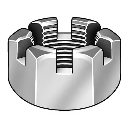 1/4″-28 Grade 2 Zinc Plated Finish Low Carbon Steel Round Slotted Castle Nut,
