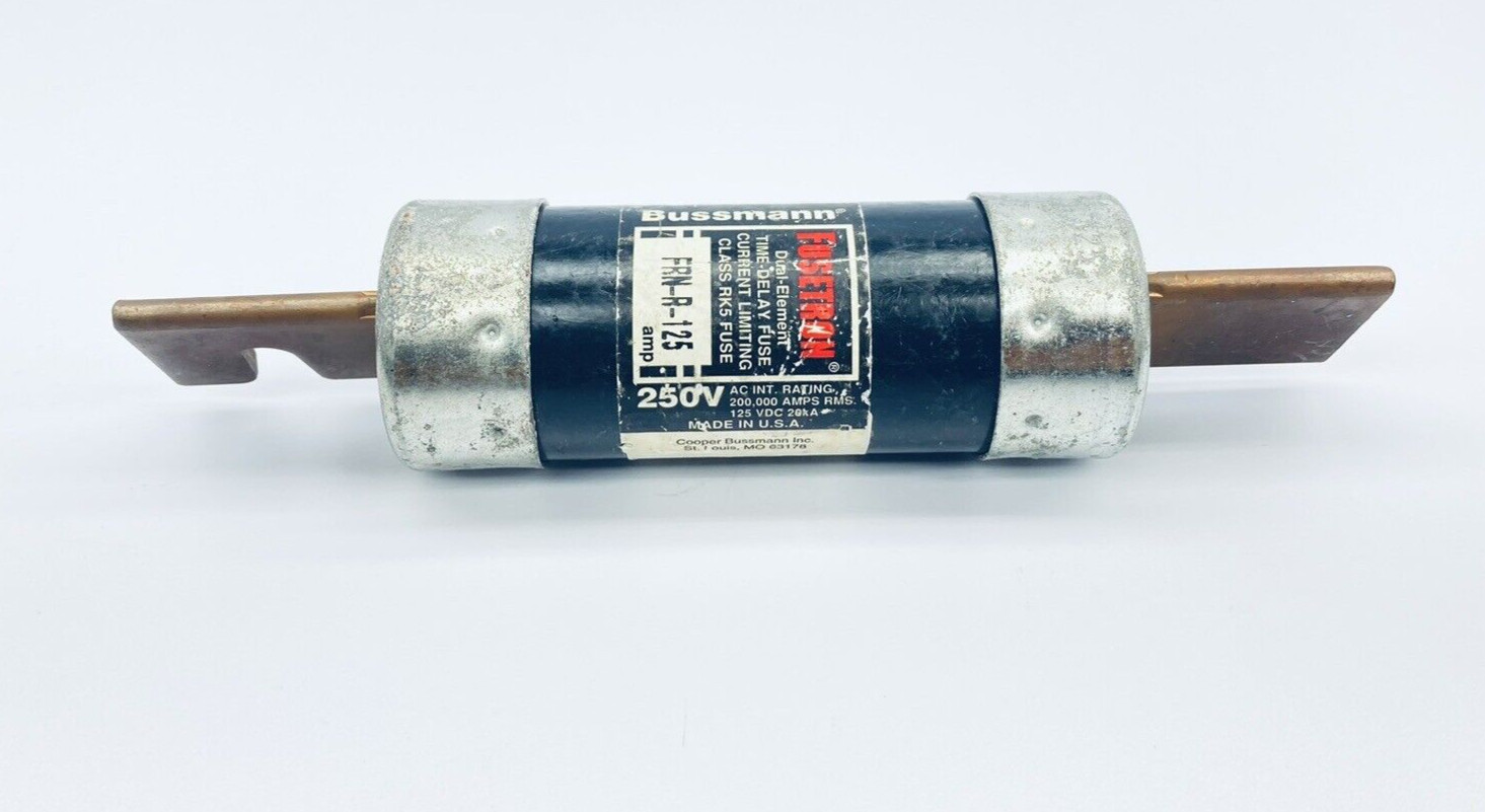 UNUSED BUSSMANN FRN-R-125 DUAL-ELEMENT TIME DELAY FUSE 200K-AMP 125VDC 250VAC
