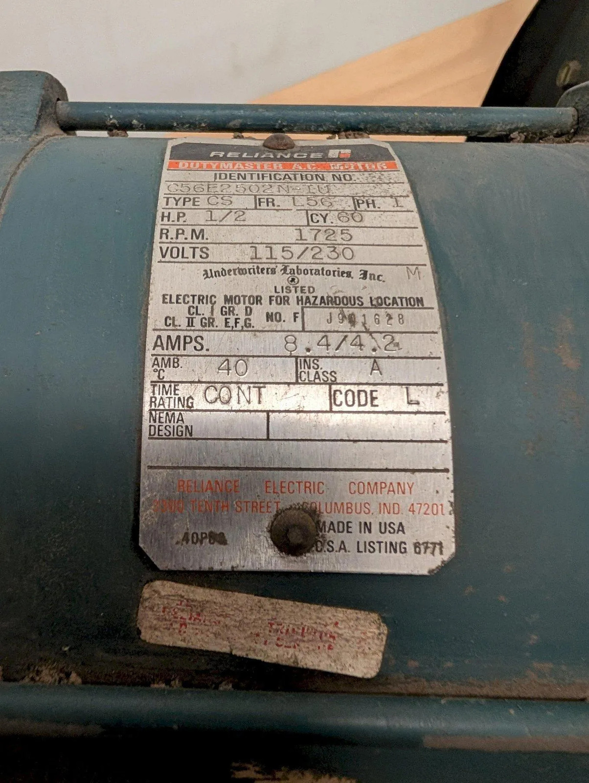 Reliance 0.5 HP AC Motor C56E2502N-IU 115/230V 1725 RPM + Chelsea UPD12FA EH Pum