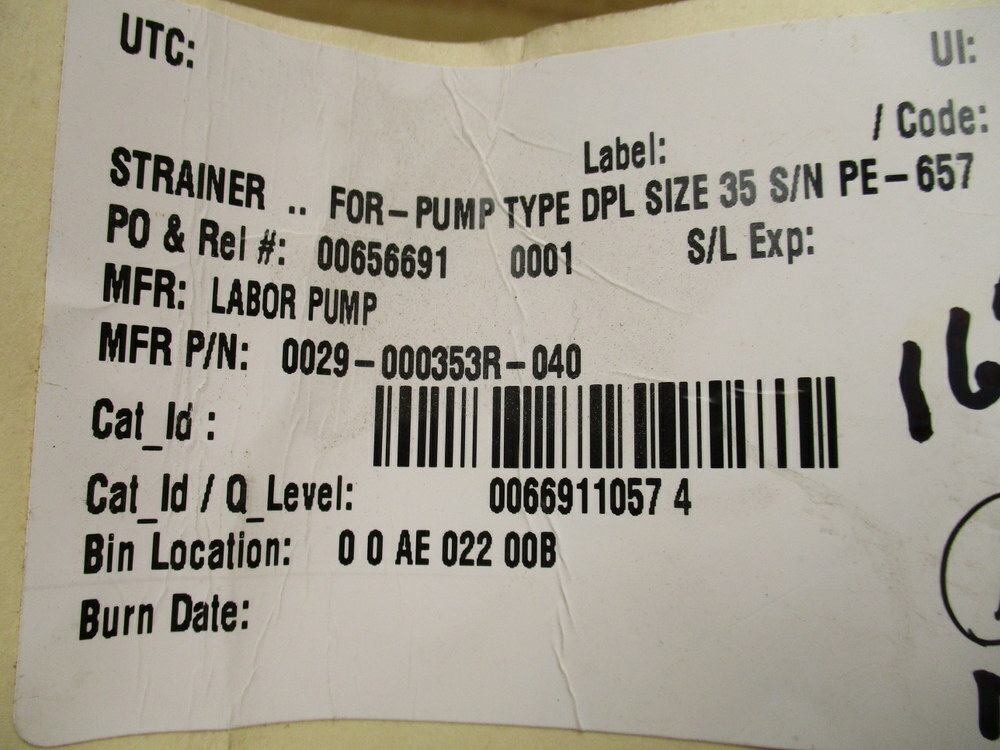Labor Pump 0029-000353R-040 Pump Strainer 0029000353R040