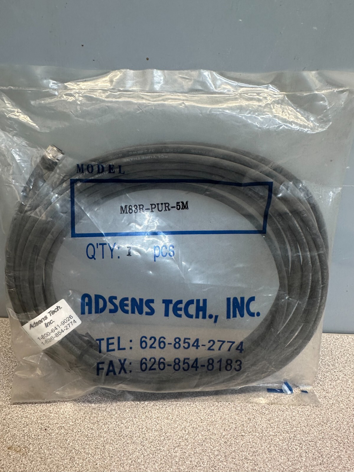 NEW ADSENS TECH MODEL M83R-PUR-5M, 3-PIN SWITCH CONNECTOR. FREE SHIPPING.