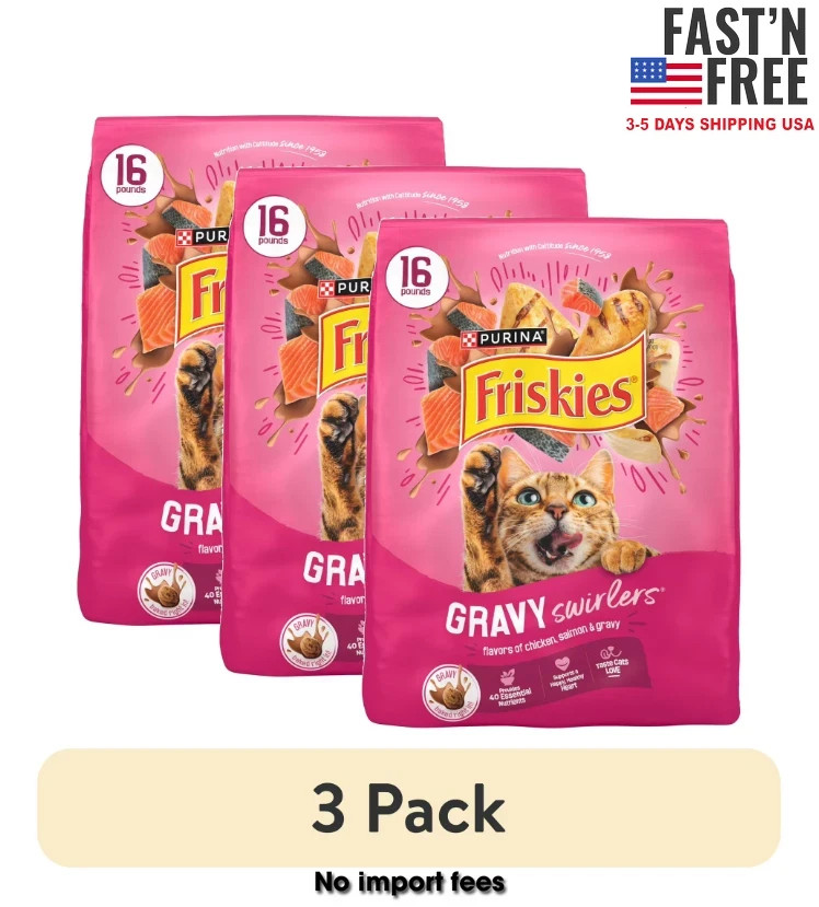 3PACK Purina Friskies Gravy Swirlers with Flavors of Chicken,Salmon & Gravy,16Lb
