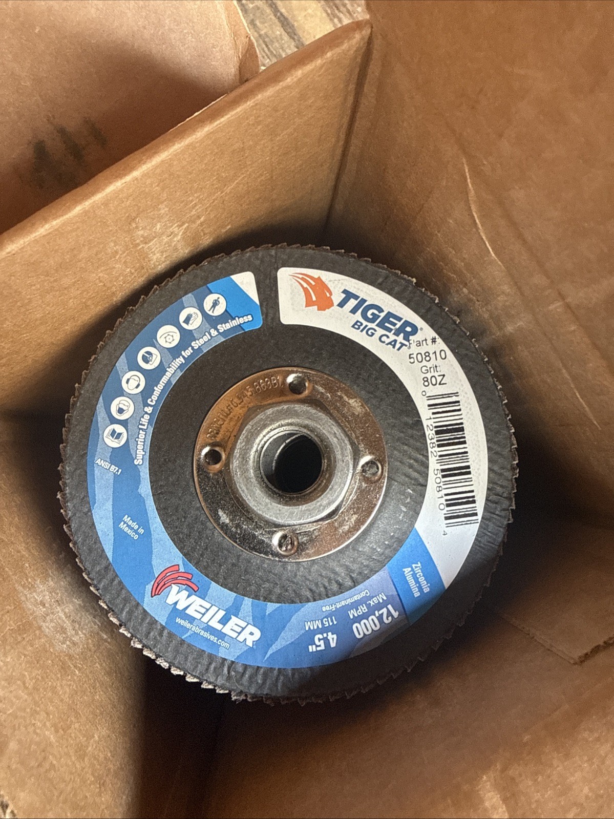 Lot-38 Pcs Weiler 50809 Tiger Big Cat Abrasive Flap Disc 4-1/2″, 80Z+6 Grinding