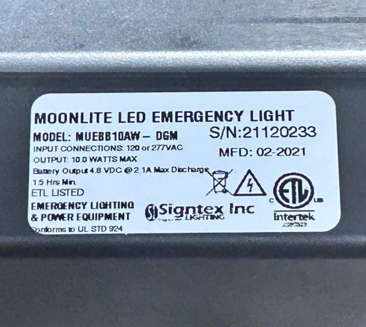Signtex Battery Backup Moonlite LED Emergency Light MAEBB10BW-DGM 120/277VAC 10w