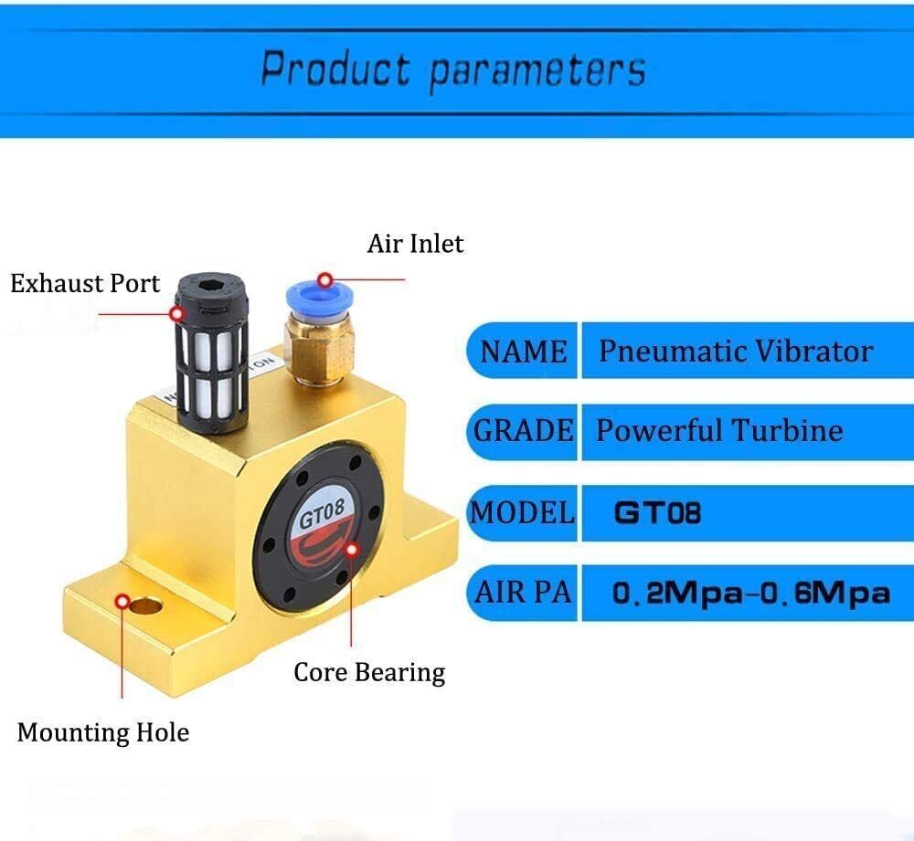 GT-8 1/8” Pneumatic Air Turbine Vibrators Industrial Vibrator for Hopper Golden