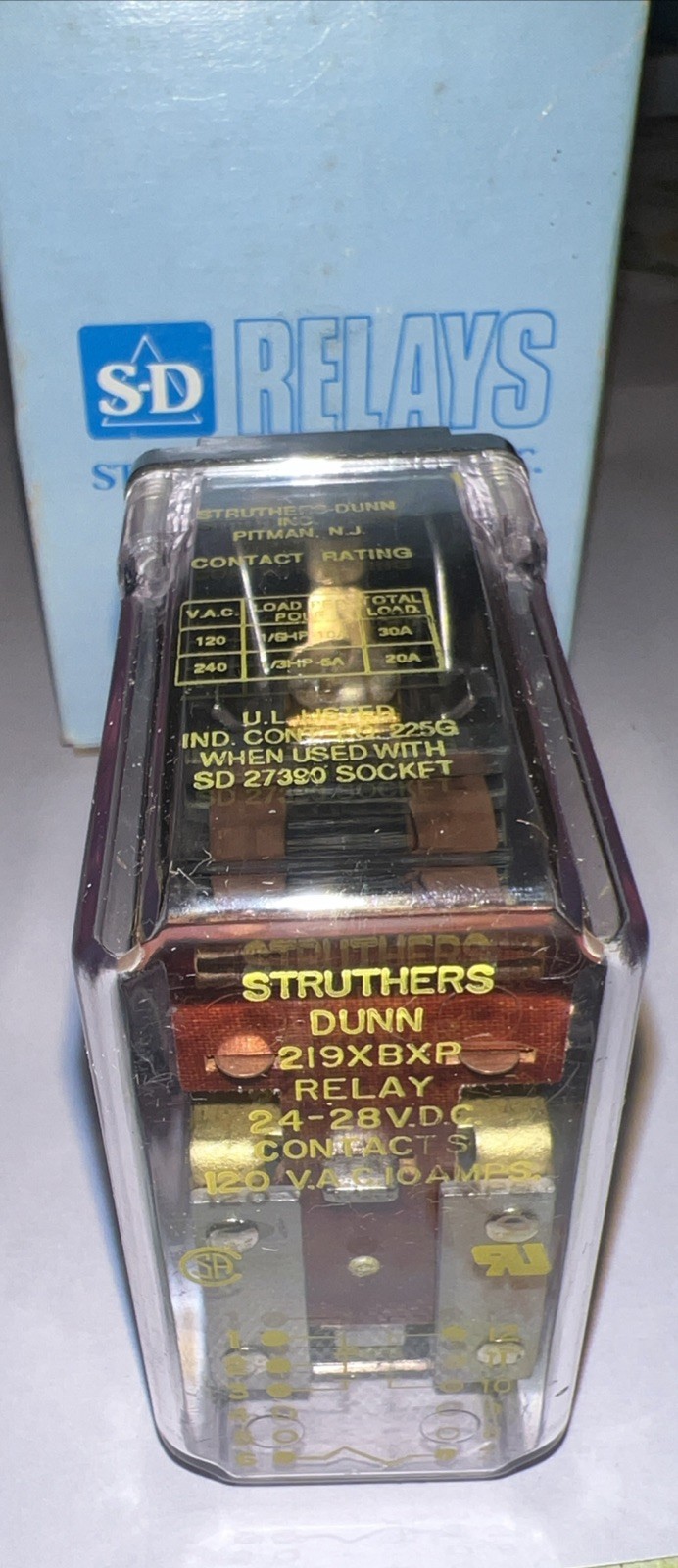 Struthers-Dunn 219XBXP 12 Pin Relay24-28 VDC 120 VAC 10A 60Hz New in Box