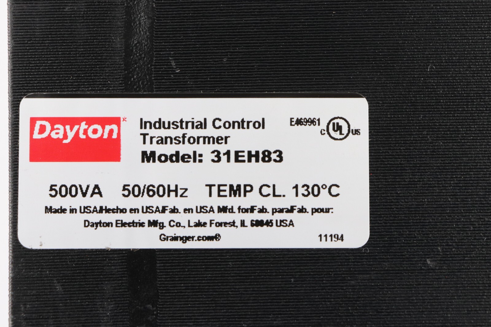 DAYTON 31EH83, 500VA INDUSTRIAL CONTROL TRANSFORMER, 50/60HZ 120/240VAC