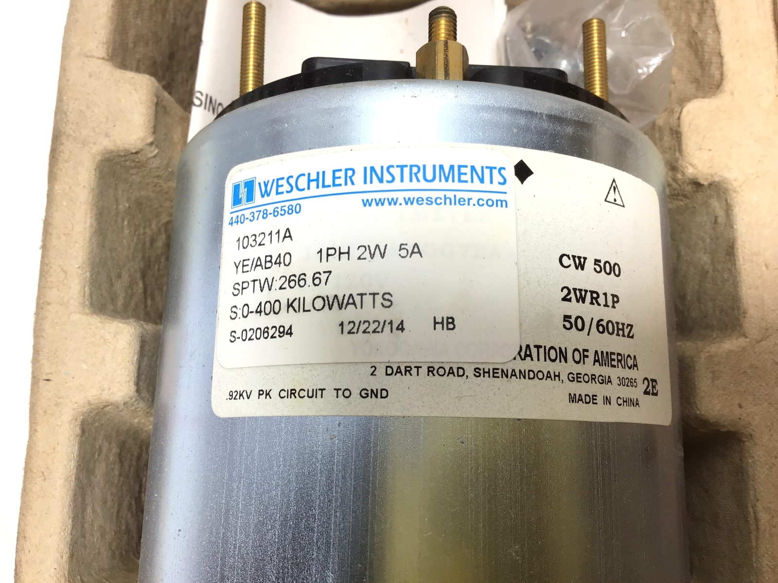 WESCHLER INSTRUMENTS 103211A 1PH 2W 5A Single-Phase & Polyphase Wattmeter 
