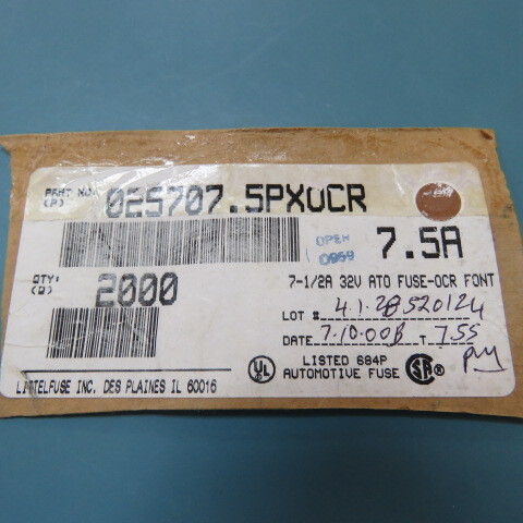 LITTLEFUSE 025707.5PXOCR Qty of 100 per Lot 7.5 A AC 32 V DC Fuse Automotive Re