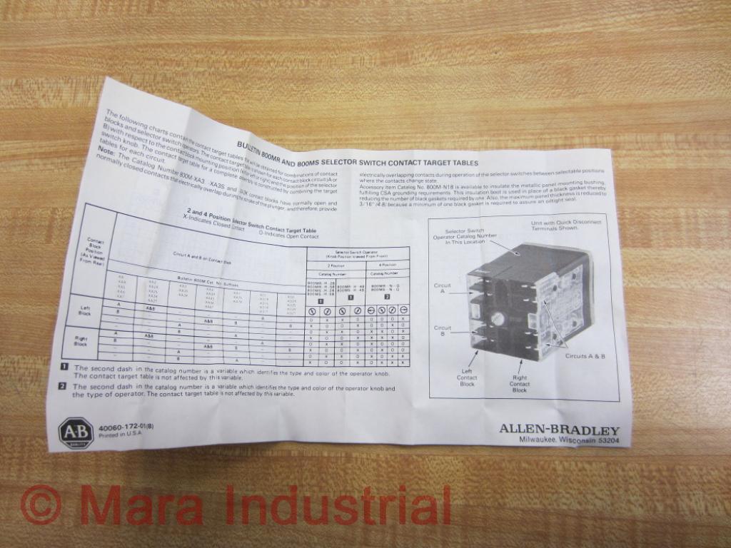 Allen Bradley 800MR-HH2BLAK Selector Switch 800MRHH2BLAK Series C