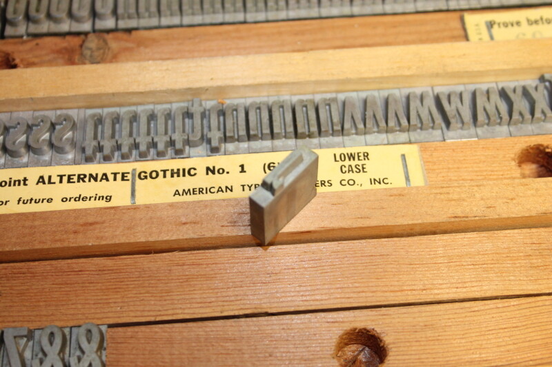 Type die set Alternate Gothic 60 pt upper and lower case, foil stamp