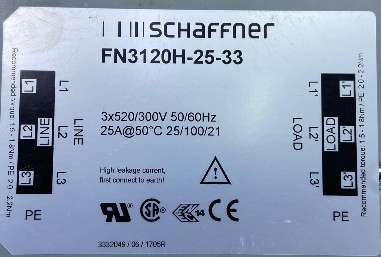 Schaffner EMC Inc. FN3120H-25-33 ,LINE FILTER 25A CHASSIS MOUNT, CH#429