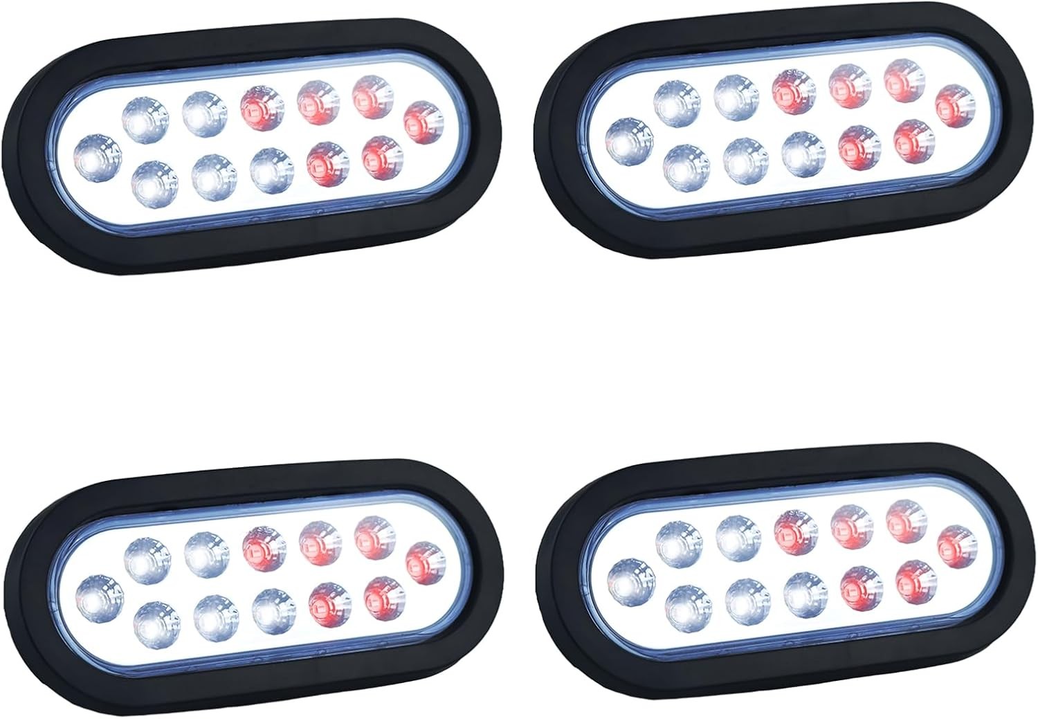 6 Inch Oval Dual Revolution LED Tail Lights Red Stop Turn Tail Lights White Back