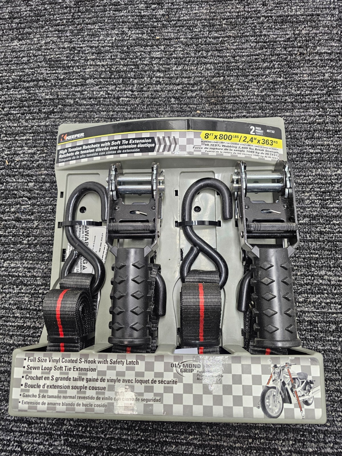 (QTY 2) KEEPER 45732 Tie Down Strap 1.25″ W X 8 ft. L Black 800 lb Black