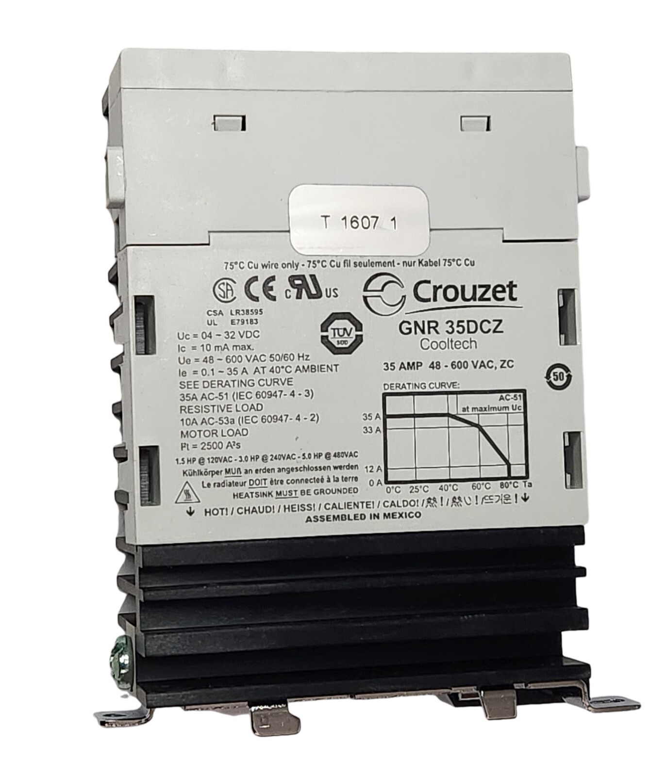 Crydom Crouzet GNR35DCZ Solid State Relay Din Rail Mount 48-600 VAC 4-32 VDC 35A