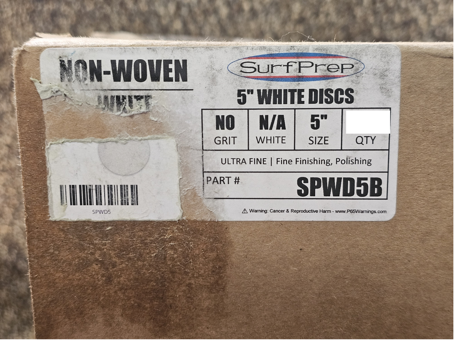 (QTY 50)SurfPrep SPWD5 5″ Non Woven White Abrasive Disc Silicon Carbide 600 Grit