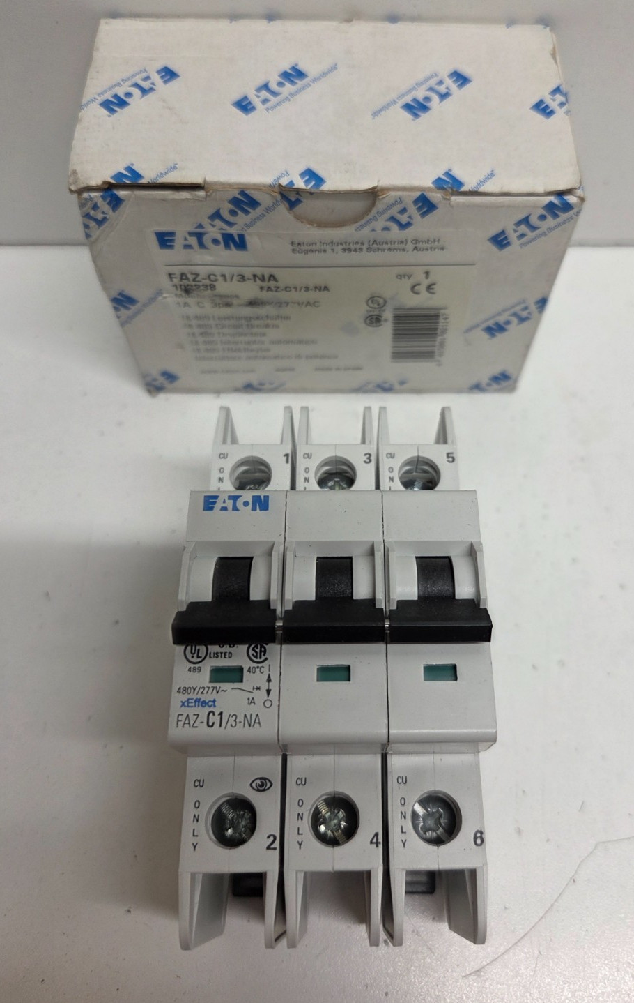 NEW IN BOX! EATON 1A 3POLE 480Y/277V CIRCUIT BREAKER FAZ-C1/3-NA