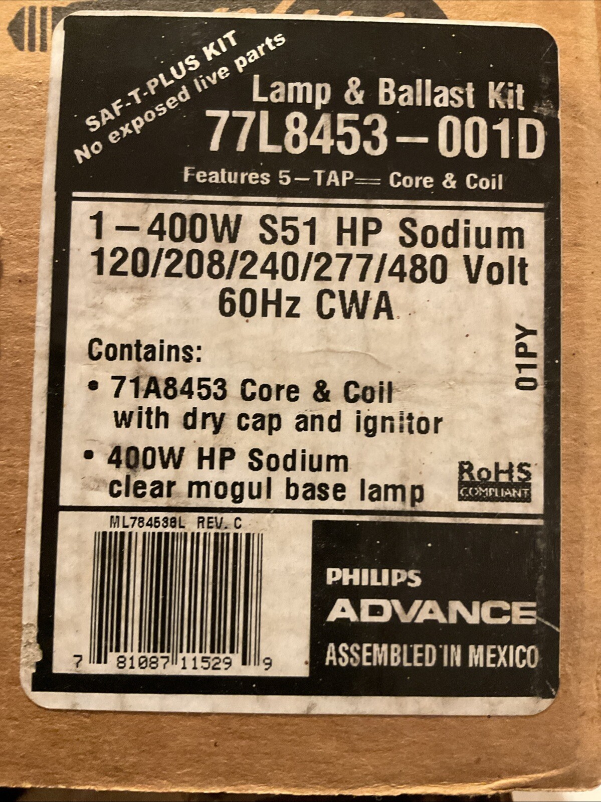 PHILIPS ADVANCE 77L8453-001D MULTI VOLT BALLAST COMBO KIT 400 HPS
