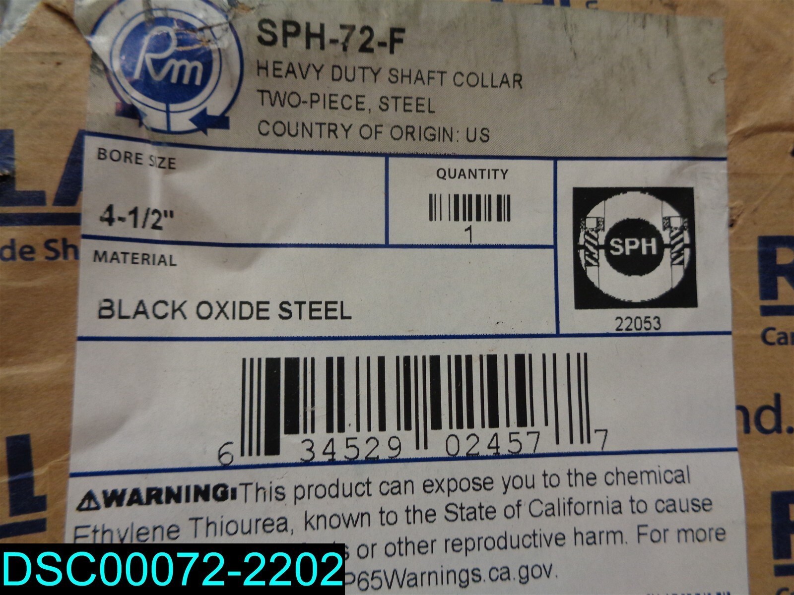 RULAND MANUFACTURING SPH-72-F Shaft Collar,Clamp 4-1/2 In,Steel