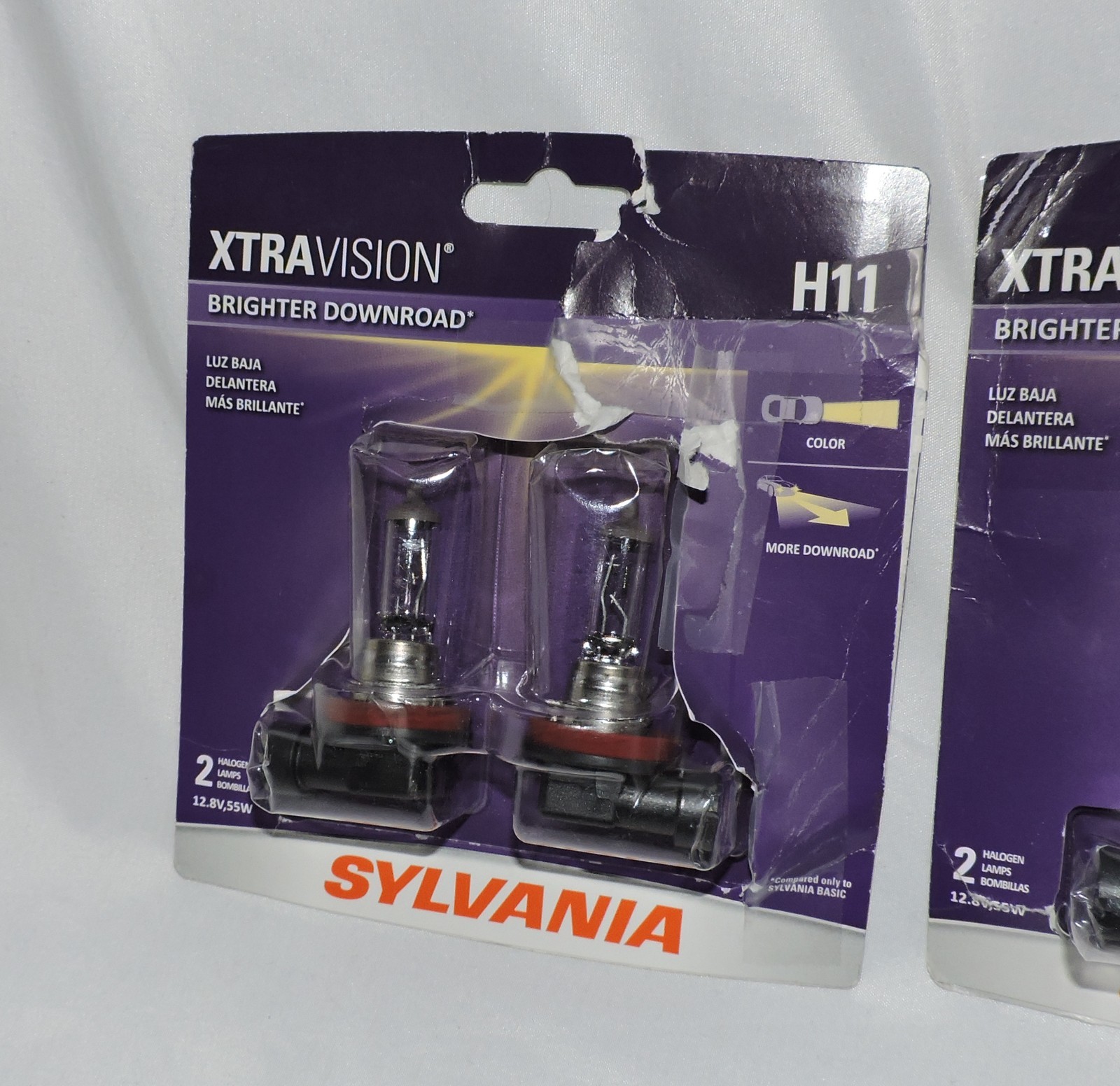 2 packages of 2 SYLVANIA XtraVision H11 Halogen Headlight Bulbs 55W, 2-Pack LOT
