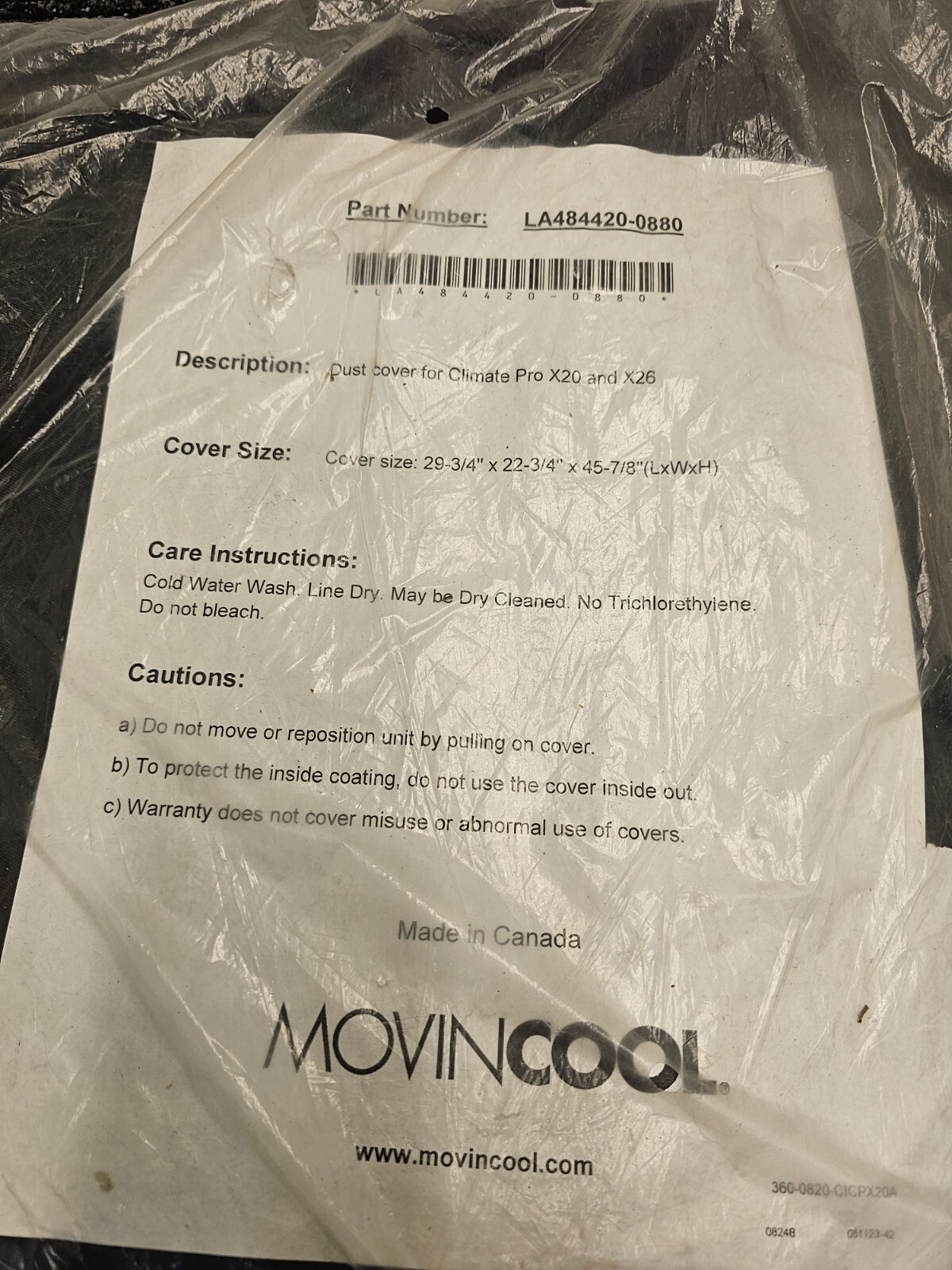 MovinCool LA484420-0880 Durable Oxford Storage Cover for Climate Pro X20/X26