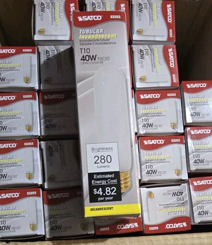 Satco Tubular Incandescent Bulb Lot of 23, T10 Frost 40W 280 Lumens S3253
