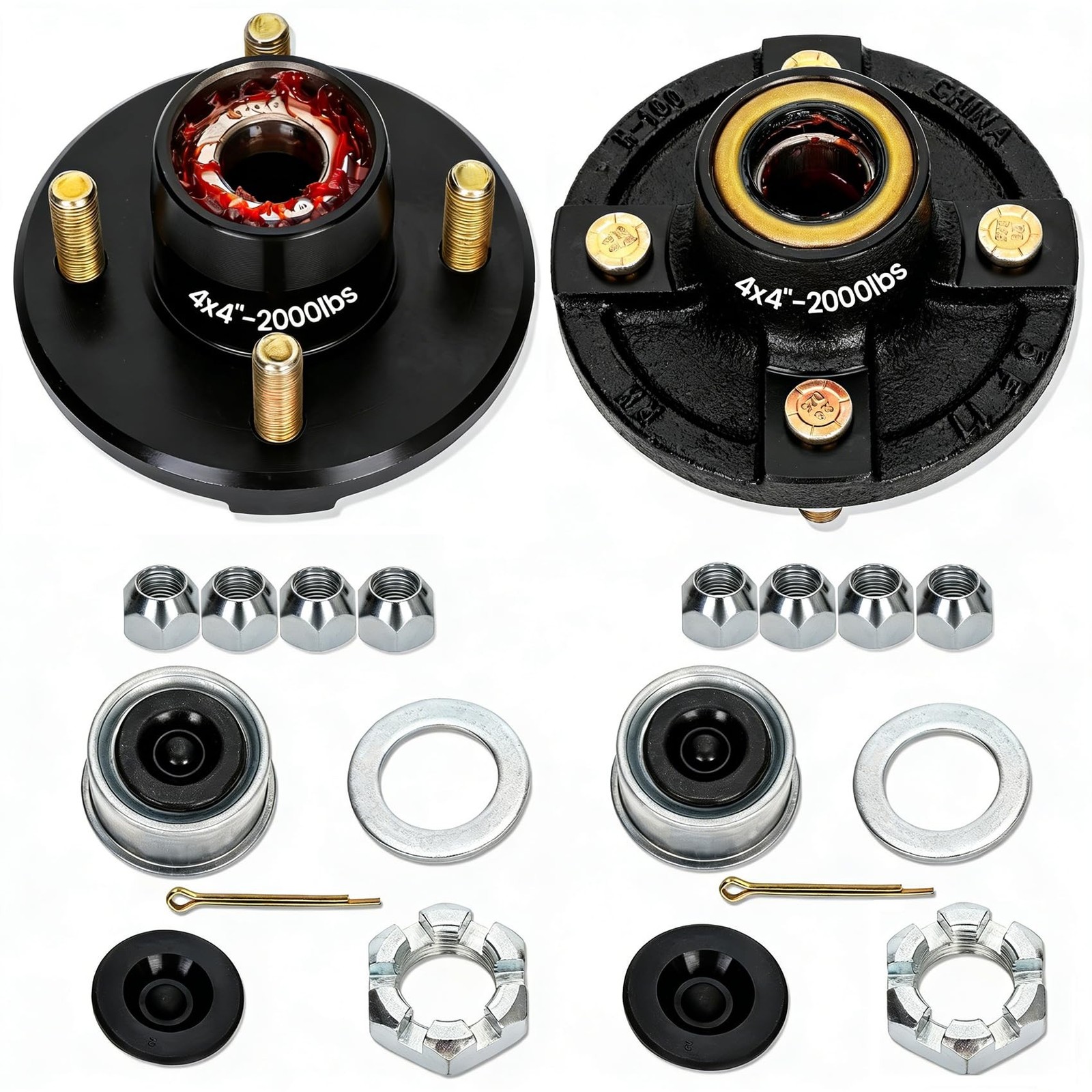 2 Sets 4 Lug Trailer Hub Kit for 2000 Lbs, for 1” BT9 Straight Axle Spindle …