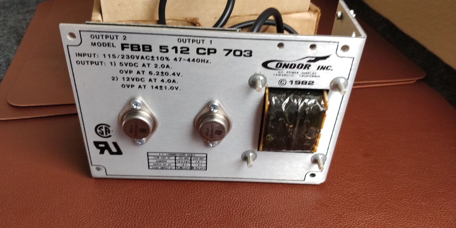 CONDOR FBB512 CP 703 ~ Outputs: 5V 2A + 12V 4A Input: 115V / 230V Power supply