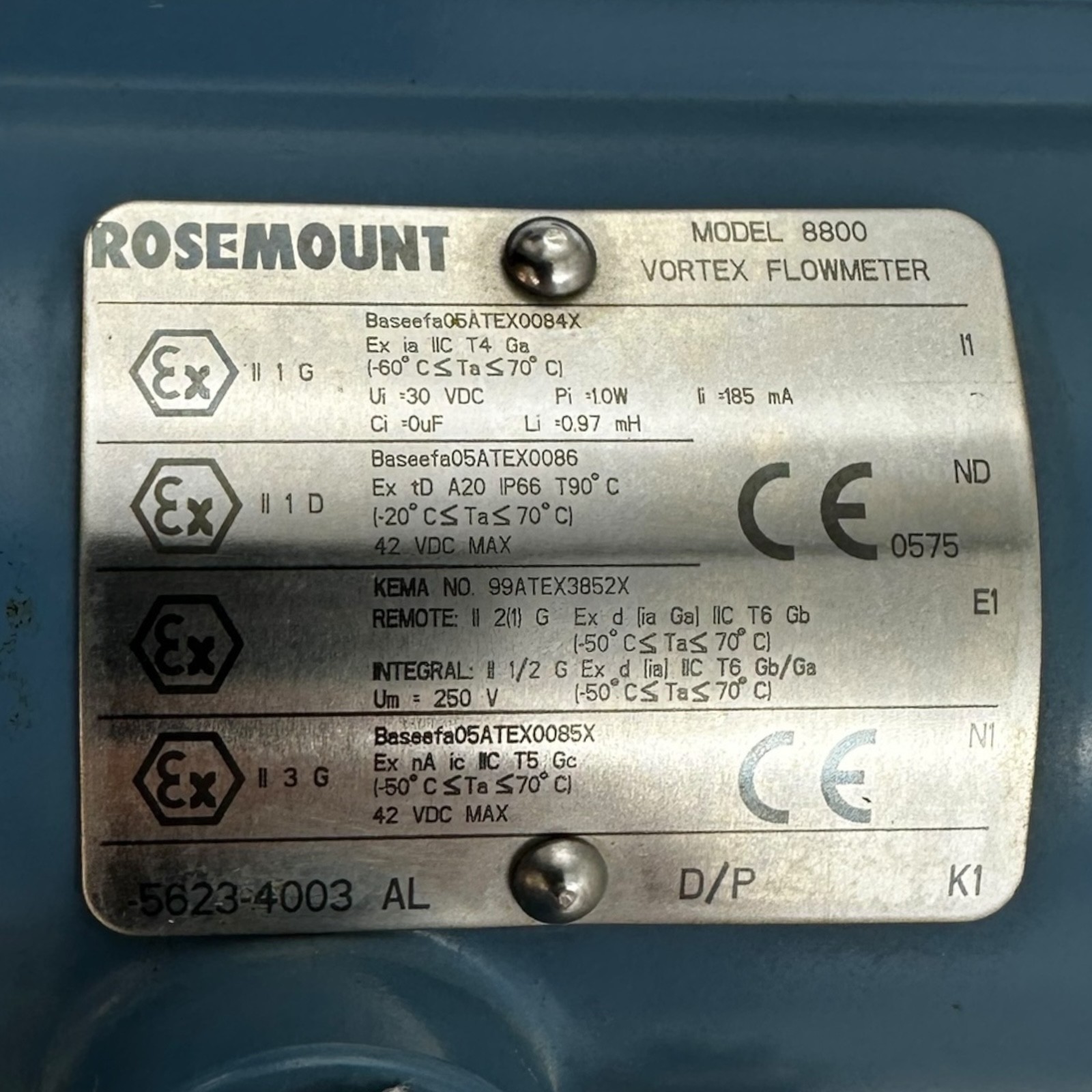 Rosemount 8800DF010SA1N1D1E1Q8PDYG Vortex Flow Meter Flange