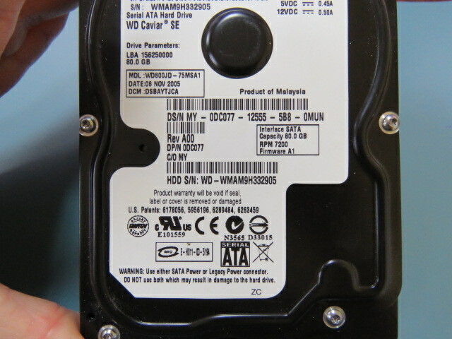 WESTERN DIGITAL WD800JD Qty of 1 per Lot HDD 80GB; WD800JD-75MSA1; DCM: DSBAYTJ