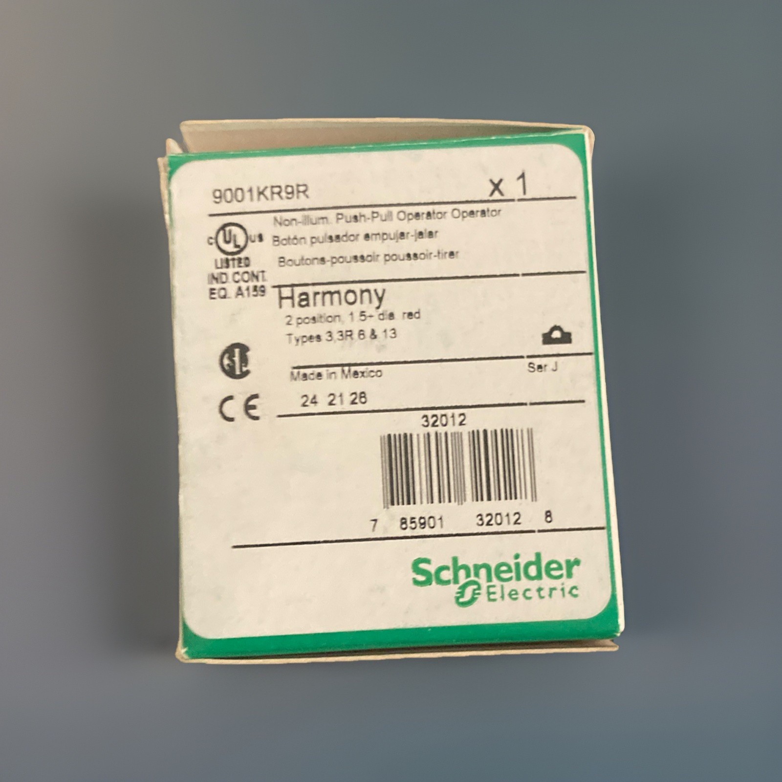 NEW IN BOX! SCHNEIDER ELECTRIC HARMONY PUSH-PULL OPERATOR BUTTON 9001KR9R