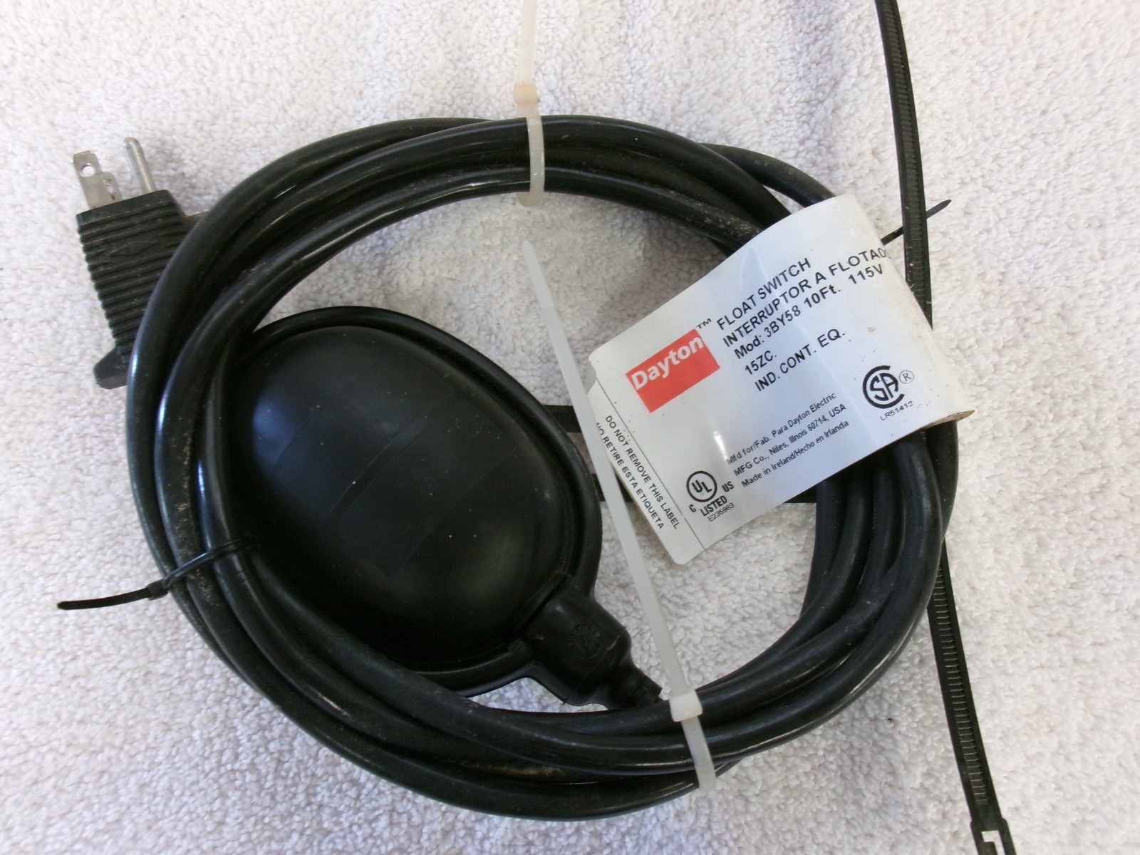 NEW Dayton Float Switch 10ft 115V 3BY58