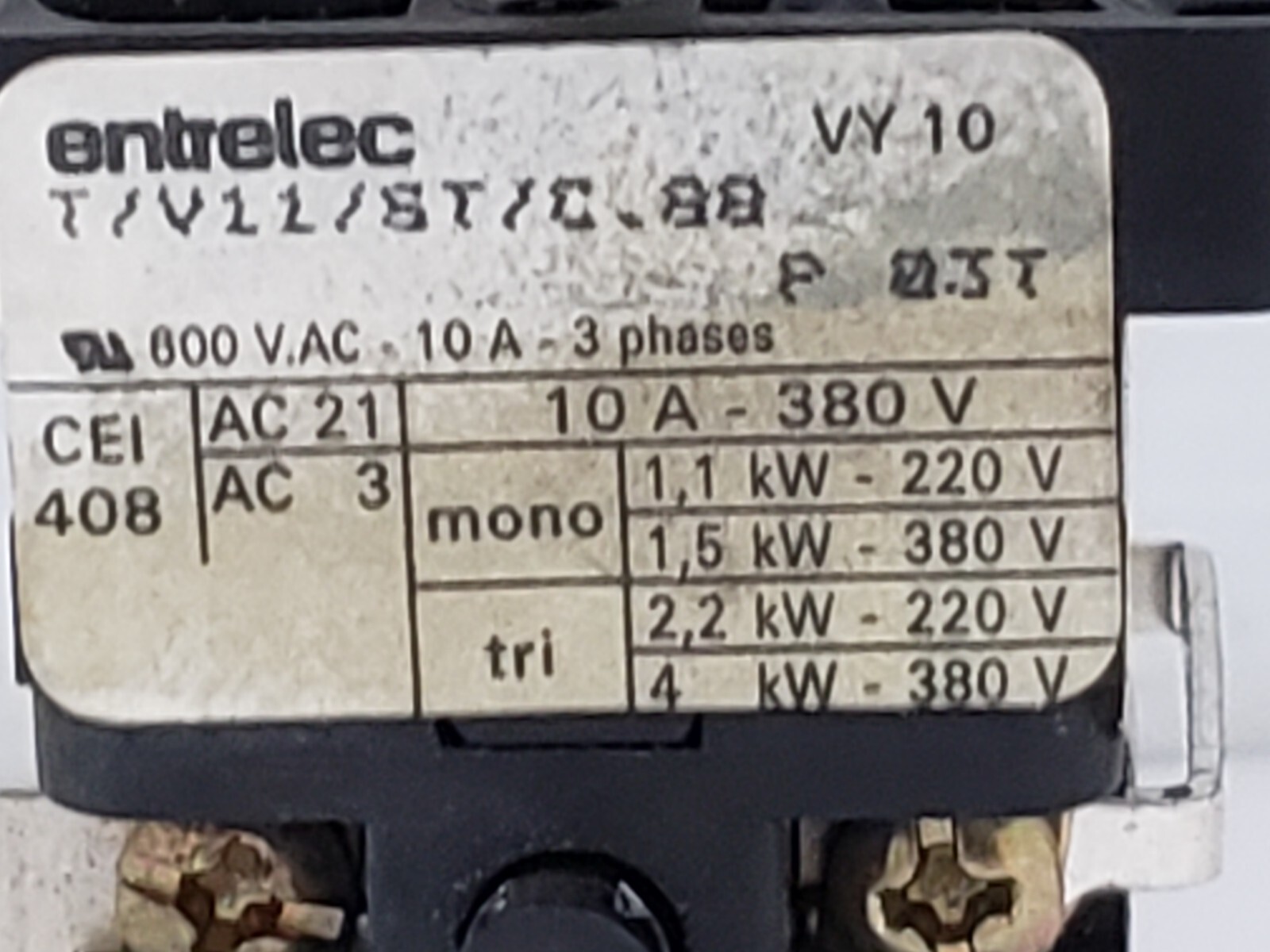 ENTRELEC VY10/T/V11/ST/C88 ROTARY CAM SWITCH 600V AC 10A 3 PHASE