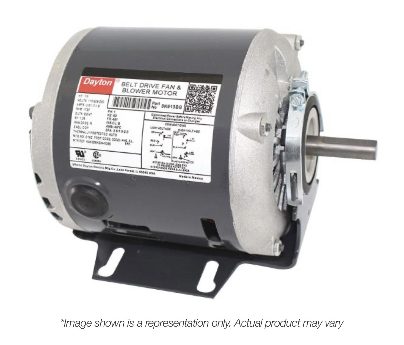 Dayton 3K613BG Split Phase Belt Drive Blower Motor 1/6 Hp 115/208-230V AC 48 FR