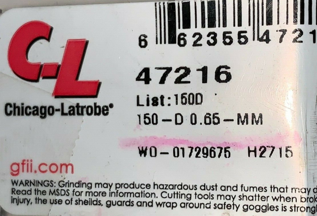 CHICAGO LATROBE MICRO DRILL BIT 47216 0.65 MM CUT 8 MM LOC 26 MM OAL LOT OF 24**