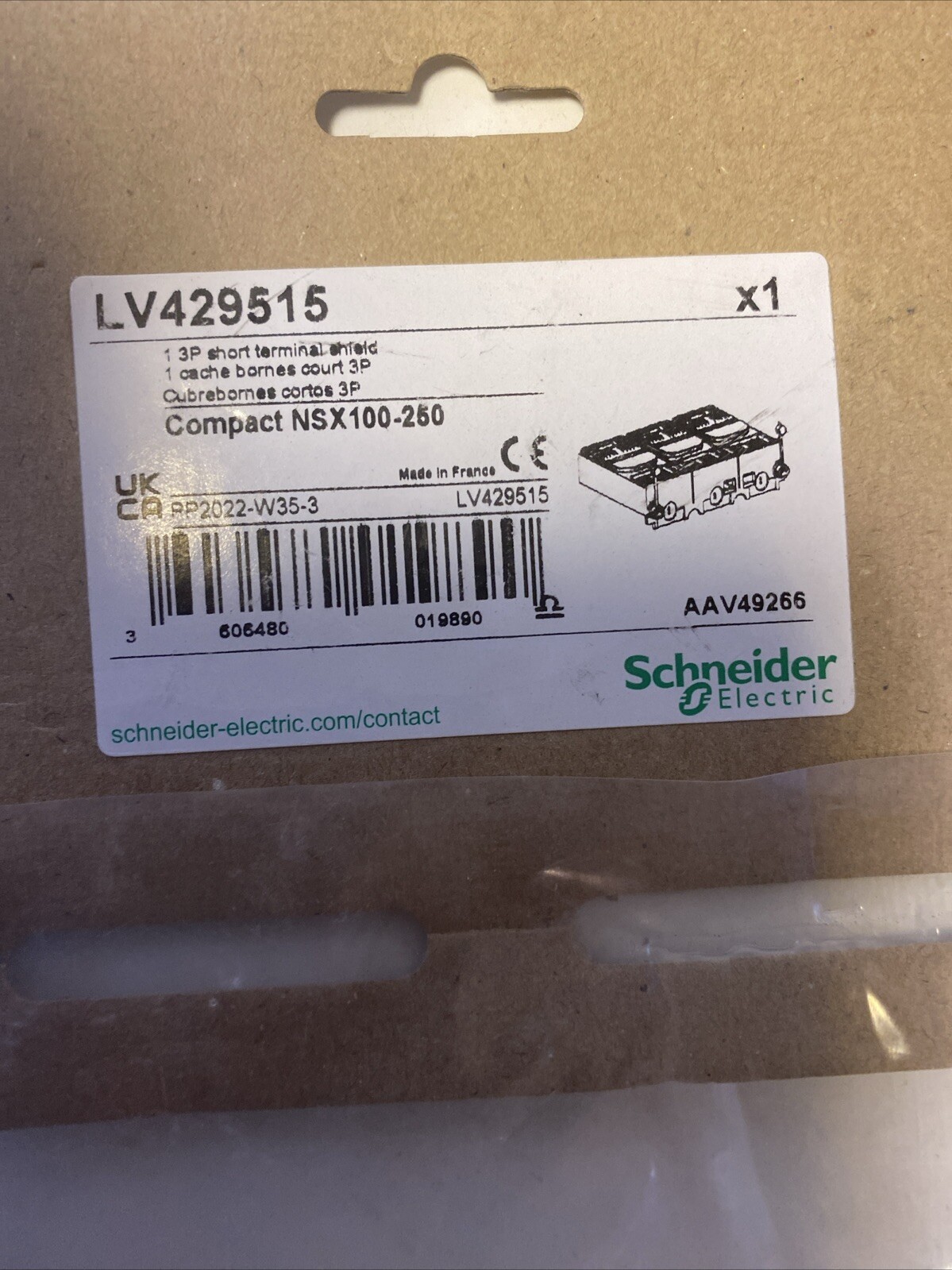Schneider Short Connection Umbrella LV429515 – 3-Pole, Plug-In, IP40 Brand New