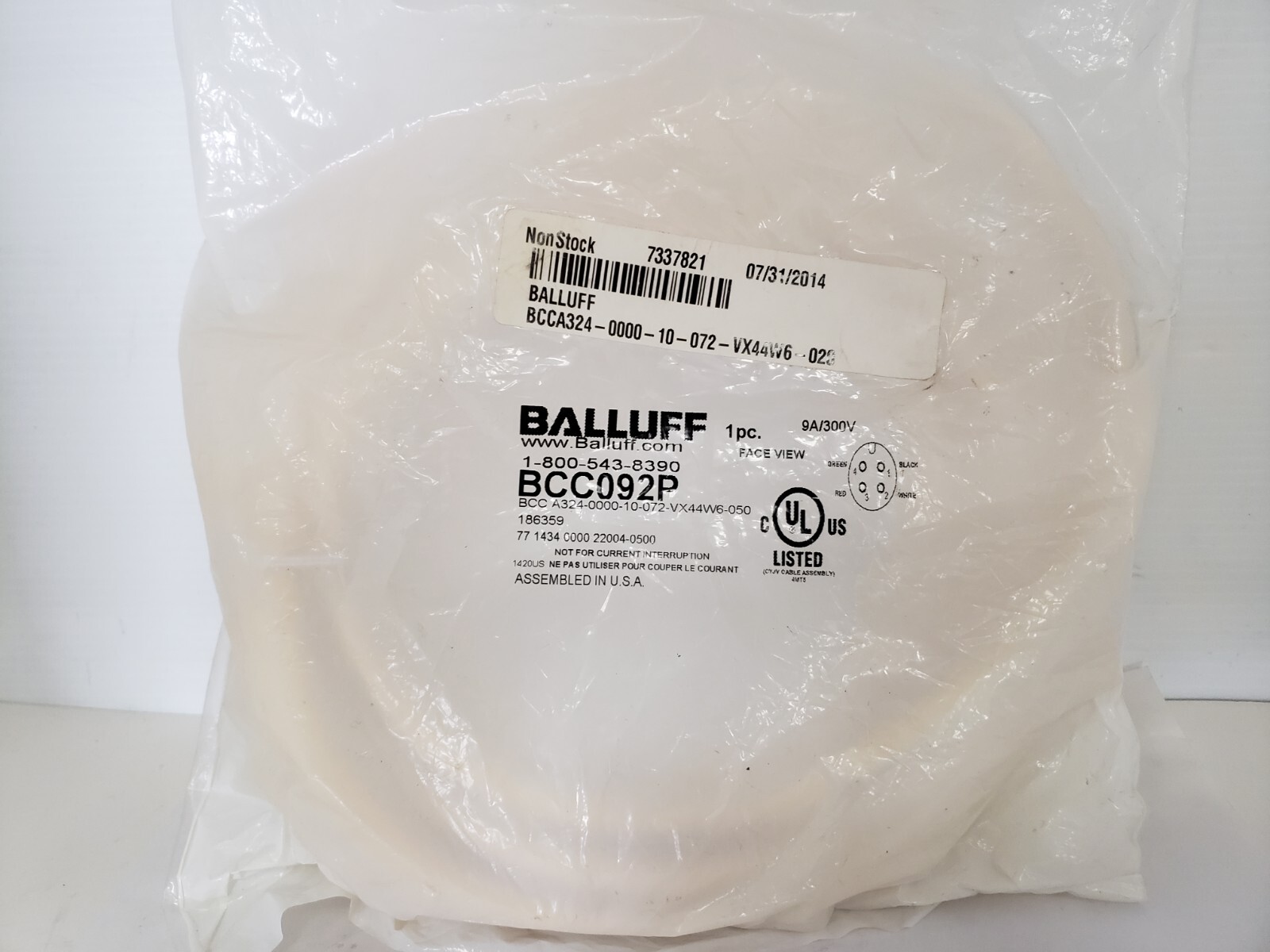 BALLUFF BCC A324-0000-10-072-VX44W6-050 CORDSET SINGLE ENDED (BCC092P) NIB