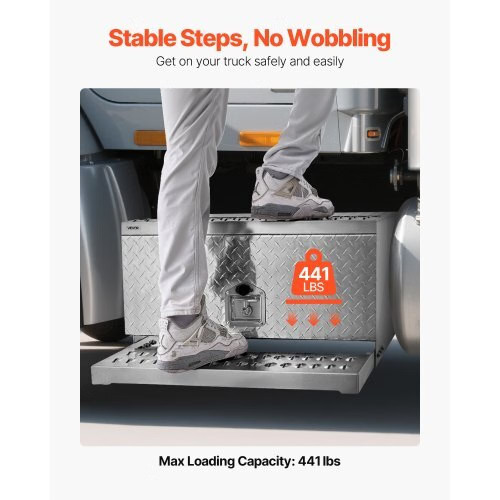 Semi-Truck Step Tool Box, 30″ x 29.5″ x 15.8″ Heavy Duty Aluminum Diamond Plate