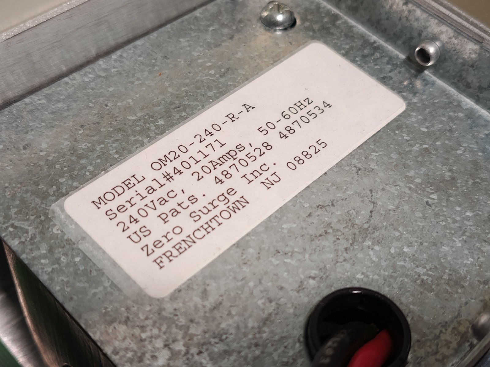 Enclosure Assy with Zero Surge OM20-240-R-A open-chassis surge protection module