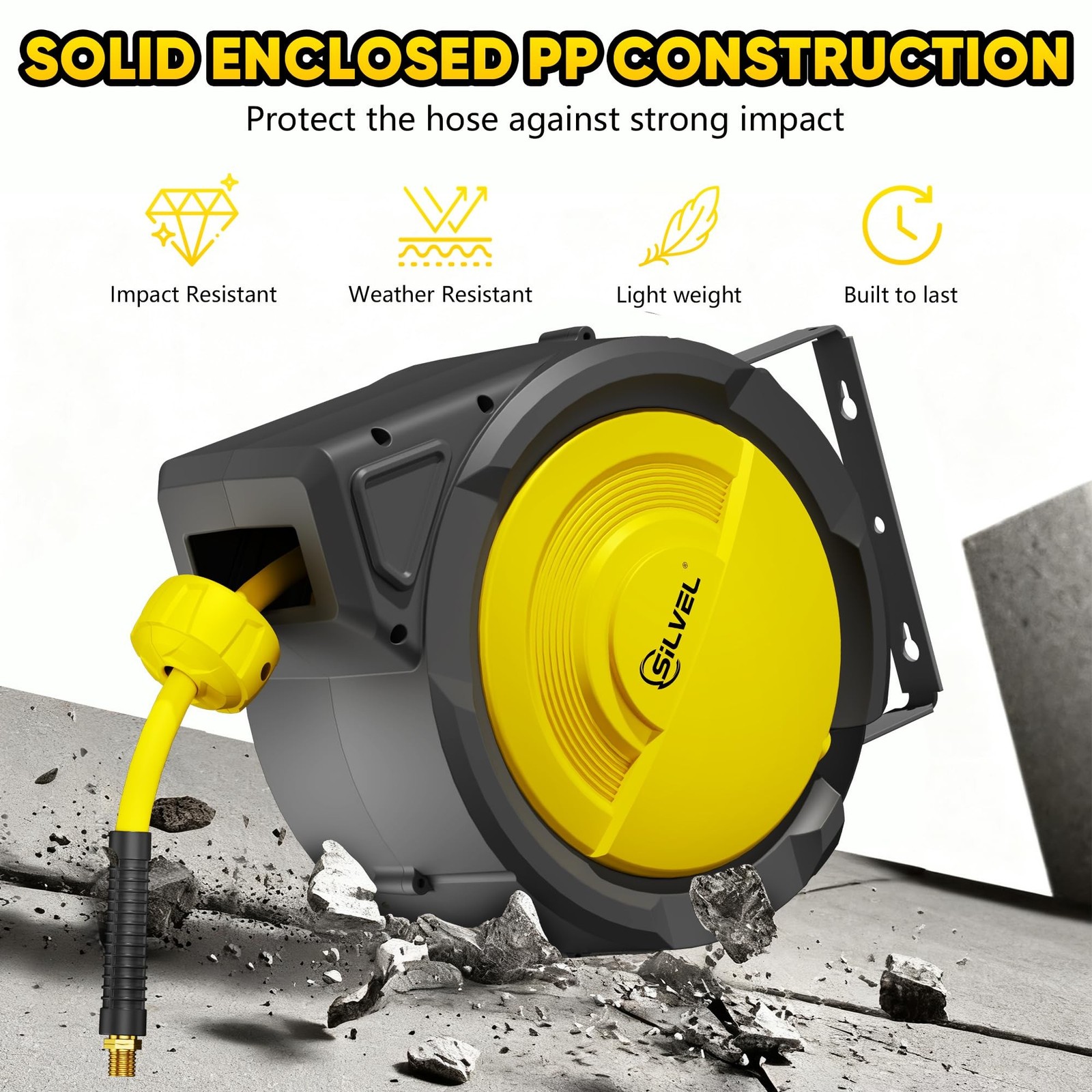 SILVEL Retractable Air Hose Reel, 3/8 in x 80FT Hybrid Hose Max 300PSI, Air C…
