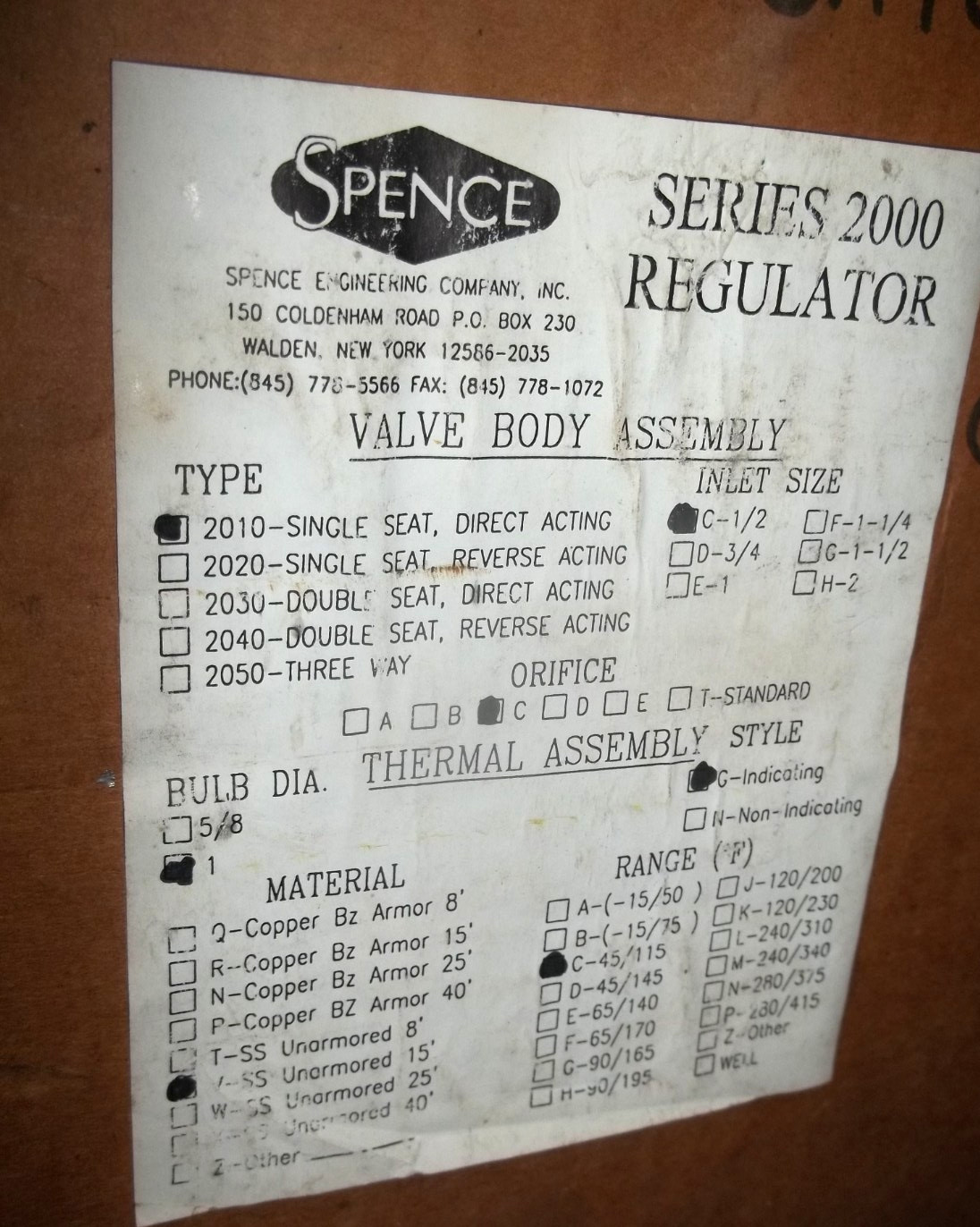 SPENCE SERIES 2000 TEMPRATURE REGULATOR 2010 1/2″ (467)