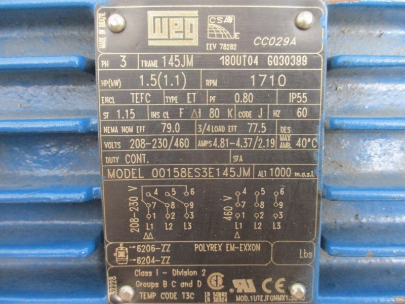 PACO PUMPS 10-1595/-63000/-2502 W/ WEG 00158ES3E145JM 208-230/460V