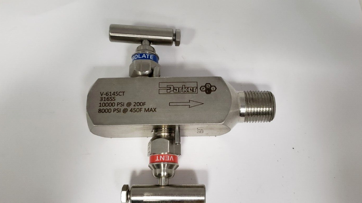 PARKER V-614SCT VALVE ASSEMBLY, 1/2″ MNPT x 1/2″ FNPT, 316SS, 10000 PSI, NIB