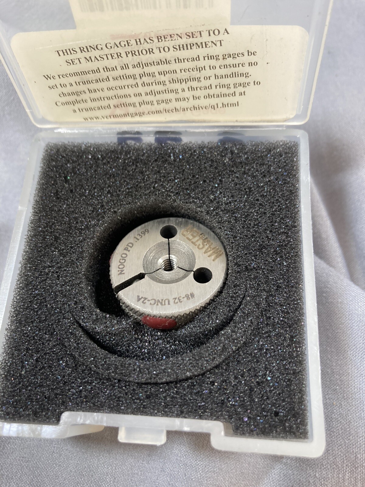 VERMONT GAGE 361117530 Threaded Ring Gauge Dimension Type Inch 8-32 Unc