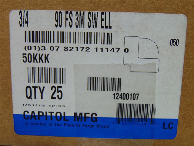 NEW Box of 25 Capitol MFG 90 FS 3M SW ELL Forged Steel 3/4″ Elbow Pipe Fittings